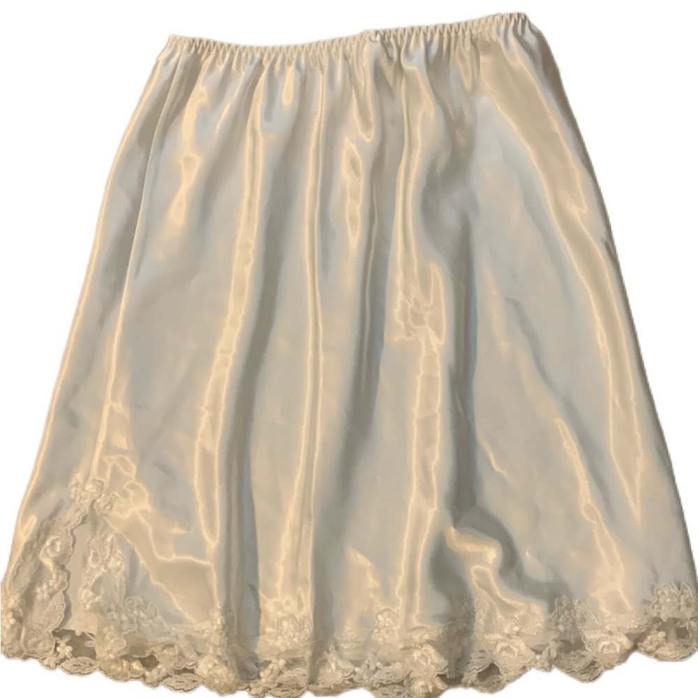 Satin Half Slip with Lace Hem - Ivory